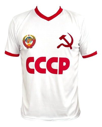 Vintage USSR CCCP White V-Neck T-Shirt 0