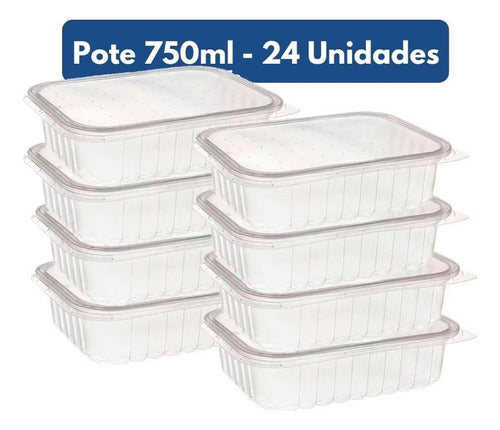 24 Potes Descartáveis 750ml Tampa Freezer Microondas Marmita 0