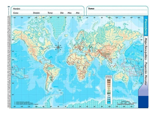 5 Mapas Escolares Planisferio  N°5 División Físico Político 0