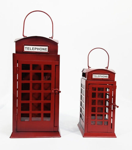 Sheshu Home Vintage London Phone Booth Candle Holders - Set of 2 0