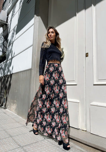 High Waist Skirt for Parties with Flowy Long Floral Print 0