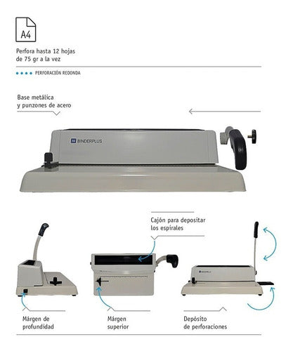Binderplus A4 Spiral Binding Machine + 50 Covers / 50 Spines + Clamp Combo 4