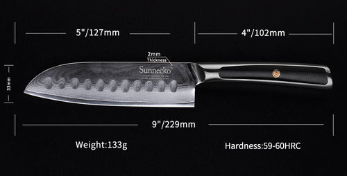 Cuchillo Santoku Vg-10 Japonés Damasco Utility 5'' 127mm 1