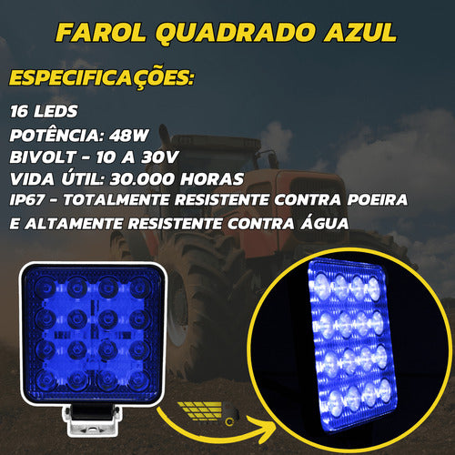 Farol Quadrado Lente Azul 4 Uni Pulverizador Trator Agrícola 1