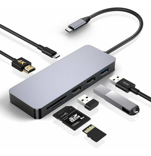 Gikersy - USB C Hub Adapter, 7 in 1, Aluminum, 87W 0