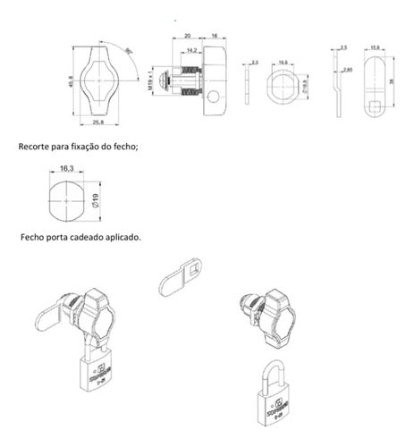 Kit C/20 Fecho Lingueta Aço C/porta Cadeado Para Armários 3