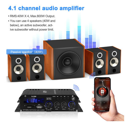 Amplificador De Audio Hifi S-299 4.1 Canales Bluetooth5.0 Mi 3