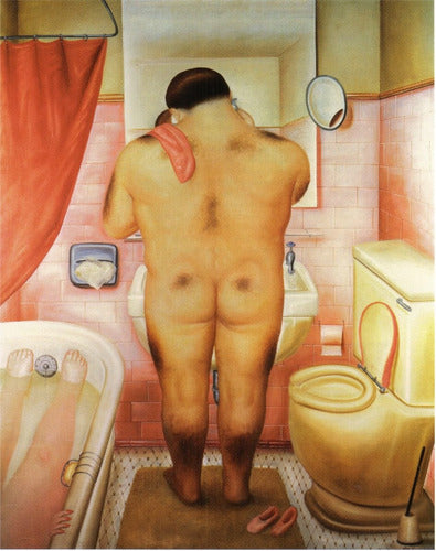 Ahi Tenes la Puerta Cuadro Hombre Y Mujer En El Baño Arte Botero X2un - 19x25 3