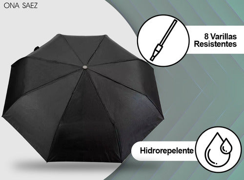 Ona Saez Classic Solid Lightweight Reinforced Windproof Umbrella 2