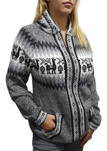 Handmade Alpaca Wool Hooded Sweater Jacket L (Large) 0