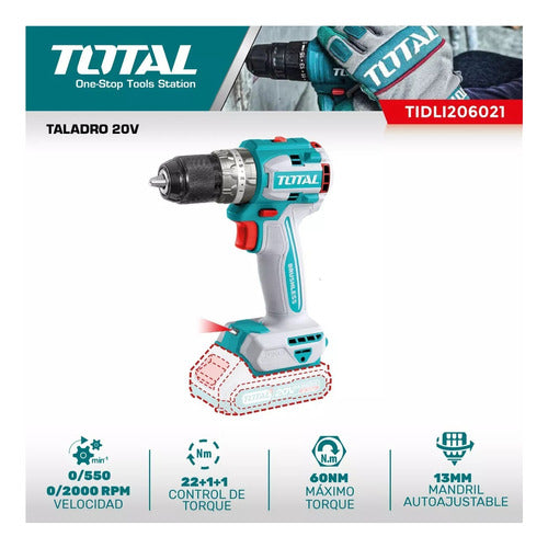 Total Wireless Drill 20V Brushless 2000 RPM Tdli206021 1