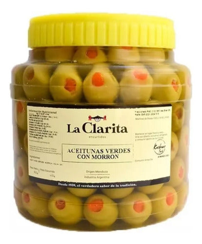 Green Olives Stuffed with Red Pepper in Oil - La Clarita - 1kg 0