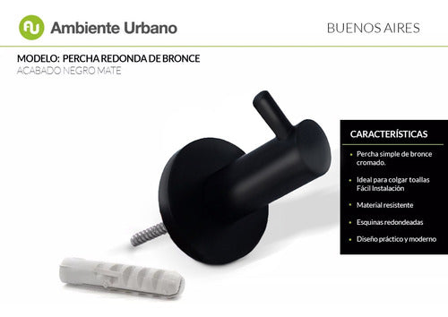 Ambiente Urbano Round Matte Black Bronze Towel Hook 1