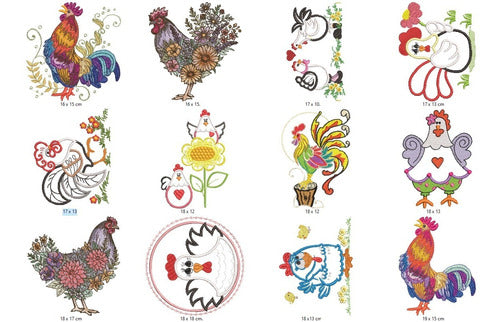 Mundo Caticxi 52 Designs of Matrix for Embroidery Machine: Roosters and Hens 1