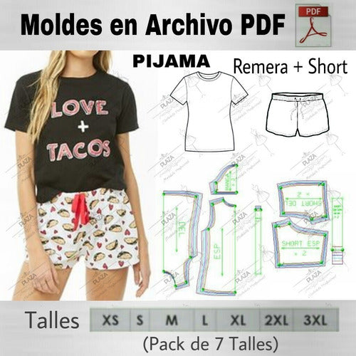 Moldes Patrones Imprimibles Pijama Remera Y Short Xs Al 3xl 1