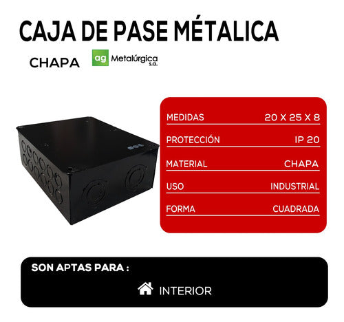 Metalurgía AG Caja De Pase O Derivación Chapa Hierro 20x25x8 3