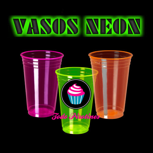 100 Plastic Neon Cups Assorted Colors Glow in Black Light 6