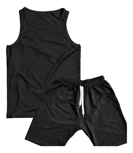 Generic Conjunto Musculosa Y Pantalon Short Liso Algodon 0