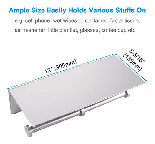 Aplusee Double Toilet Paper Holder with Shelf - Brushed Nickel 4