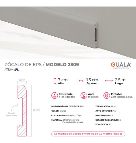 Paintable Anti-Humidity PVC EPS Baseboard 2309 Atrim 1