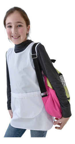 Ponchito Saber Catalina Sleeveless Apron Size 6 White Embroidered Pocket Kids Girls 0