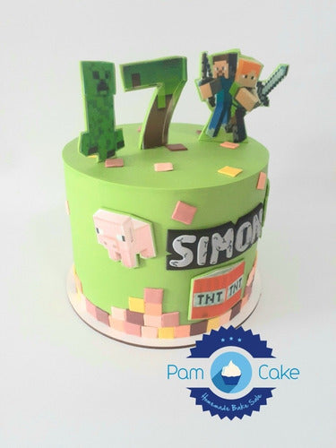 Torta Artesanal Minecraft Personalizada Personajes 3