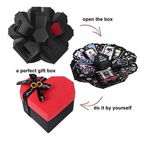 Recutms Love Explosion Box DIY Scrapbooking Set Handmade Photo Album, Gift Box For Marriage Proposals Birthday Surprise (Heart Black/Red) 2