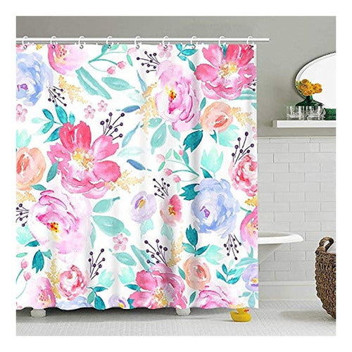 Rosielily Floral Shower Curtain for Bathroom - Peony Design 0