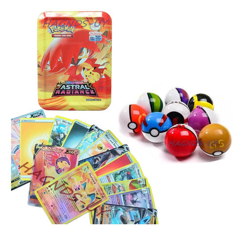 Poke Premium Pokémon Cards Set X2 + 7 Cm Real Size Pokéball 0