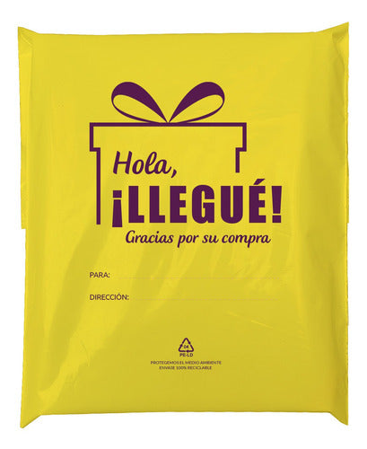 POLIMEROS IMPRESOS 100 Ecommerce Shipping Bags 20x30+5 N°1 Yellow Hello I Arrived 0