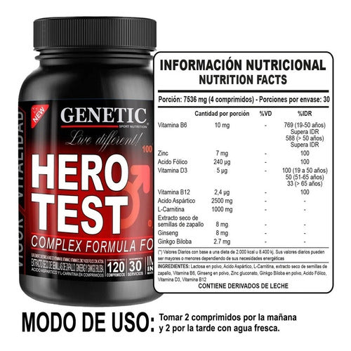 Genetic Hero Test X120 Masa Energy Pro Hormonal Elevate Testo 1