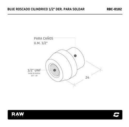 Threaded Cylindrical Bushing 1/2 UNF Right for Welding Raw Parts 1