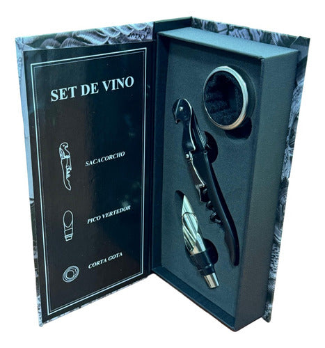 Set Kit De Vino 3 Piezas Estuche Caja Ideal Regalo Dia 0