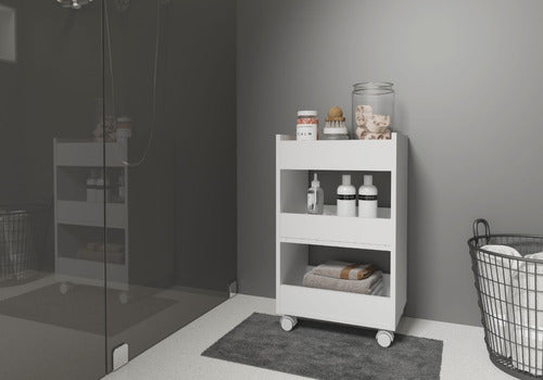 LG Amoblamientos Multi-Purpose Cart for Bathroom and Kitchen with 3 Shelves in White with Wheels 2