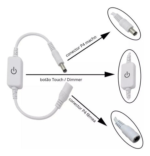 5 Botão Dimmer Liga E Desliga P4 Macho/femea Fita Led 5v/24v 1