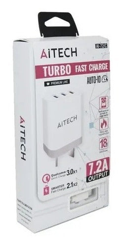 Aitech Wall Charger with Lightning Cable 3 USB 7.2A Qi 1