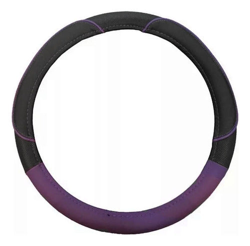 Iael Funda Cubre Volante Simil Cuero Ecologico Negro Violeta 0