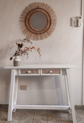 Relookea Nordic White Rafia Console Table Dressoire 1