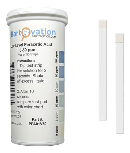 Bartovation Kit 50 Test Strips Peracetic Acid Solutions 0-50 Ppm 0