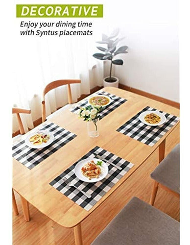 Syntus Individual Table Mats, White and Black, Woven Vinyl 4