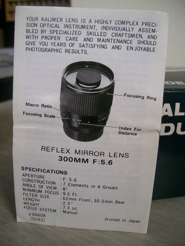 300mm Telephoto Catadioptric Lens. T Mount Universal 3