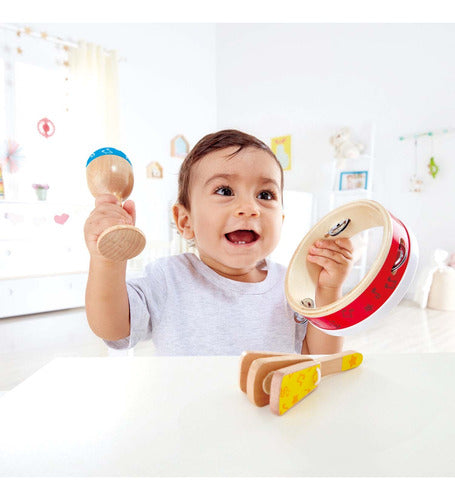 Hape Percussion Set: Tambourine, Maraca, Castanets Toy 1