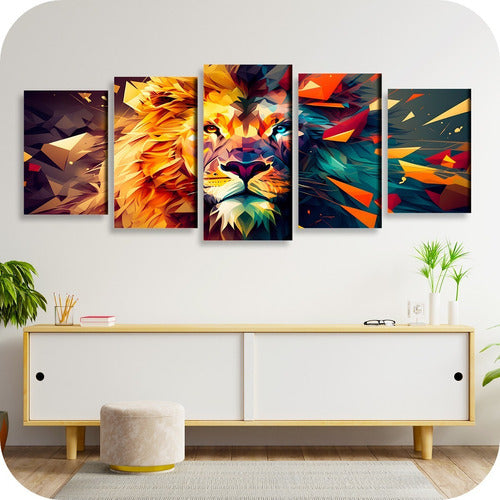 Modern Abstract Full Color Stepped Lion 5-Part Polyptych Wall Art Deco 0