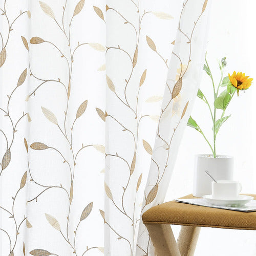 COLLACT Sheer Embroidered Curtains with Leaves for Living Room 0