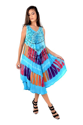 Hindu Batik Embroidered Wide Bias Cut Women's Sun Dress 15