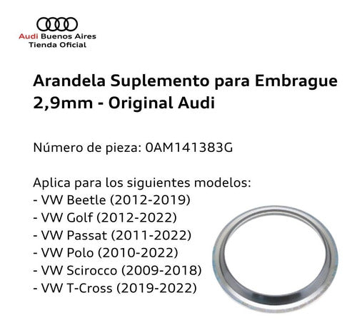 Arandela Suplemento Para Embrague 2,9 Mm Audi Q2 2018 Al 2