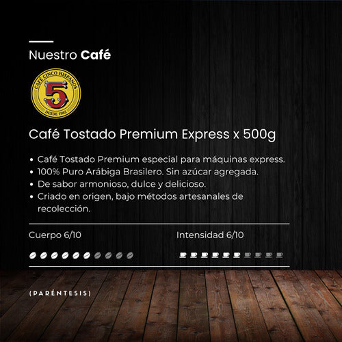 Combo Cafe En Granos 5 Hispanos Sin Azucar Tostado 2x500g 5