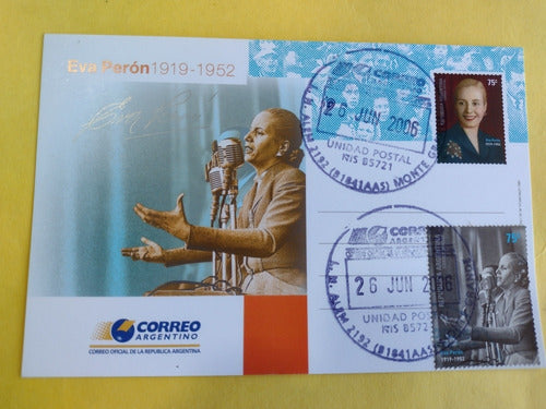 Volante Filatélico + Tarjeta Con Estampilla De Eva Perón 1