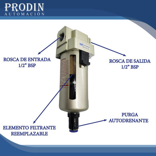 Euromatic Pack Filtro De Aire Comprimido 1/2 Autodrenaje Con Soporte 1