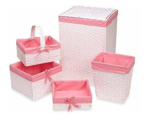 Redmon 5-Piece Basket Set, White / Pink 0